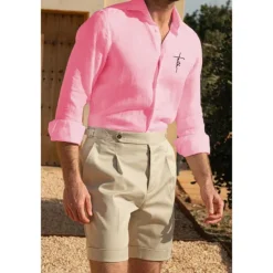 Discount OUKU Men's Shirt White Cotton Shirt Casual Shirt Cotton Shirt Cross Vacation Hawaiian Black White Pink Gray Long Sleeve Lapel Spring & Fall Clothing Apparel Button-Down
