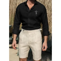 Discount OUKU Men's Shirt White Cotton Shirt Casual Shirt Cotton Shirt Cross Vacation Hawaiian Black White Pink Gray Long Sleeve Lapel Spring & Fall Clothing Apparel Button-Down