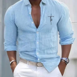 Discount OUKU Men's Shirt White Cotton Shirt Casual Shirt Cotton Shirt Cross Vacation Hawaiian Black White Pink Gray Long Sleeve Lapel Spring & Fall Clothing Apparel Button-Down
