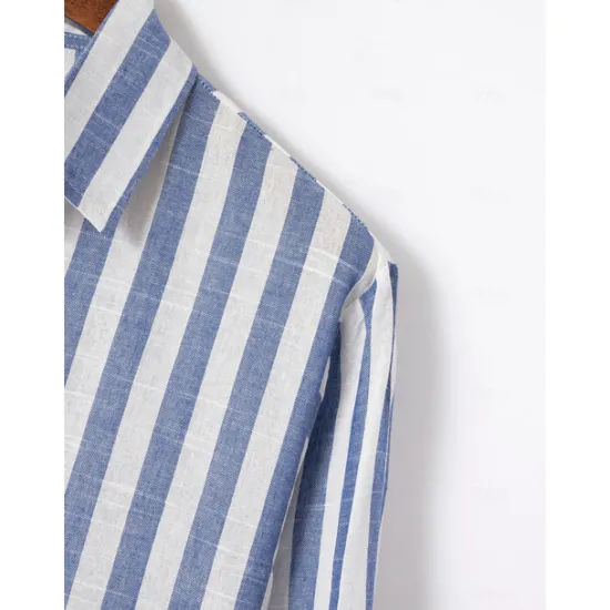 Outlet OUKU Men's Shirt White Cotton Shirt Casual Shirt Cotton Linen Shirt Striped Shirts Stripe Vacation Hawaiian Black Pink Red Navy Blue Long Sleeve Turndown Spring & Fall Clothing Apparel Button-Down