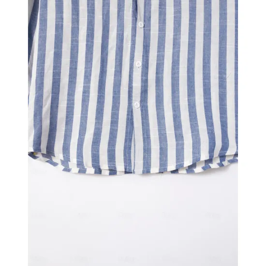 Outlet OUKU Men's Shirt White Cotton Shirt Casual Shirt Cotton Linen Shirt Striped Shirts Stripe Vacation Hawaiian Black Pink Red Navy Blue Long Sleeve Turndown Spring & Fall Clothing Apparel Button-Down
