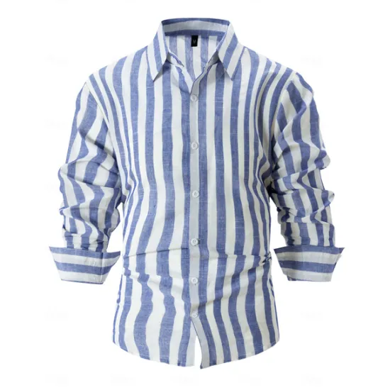Outlet OUKU Men's Shirt White Cotton Shirt Casual Shirt Cotton Linen Shirt Striped Shirts Stripe Vacation Hawaiian Black Pink Red Navy Blue Long Sleeve Turndown Spring & Fall Clothing Apparel Button-Down