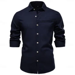 Online OUKU Men's Shirt White Navy Blue khaki Long Sleeve Solid Color Standing Collar Outdoor Causal Ruched Clothing Apparel Daily Casual Daily Leisure