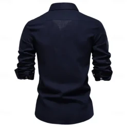 Online OUKU Men's Shirt White Navy Blue khaki Long Sleeve Solid Color Standing Collar Outdoor Causal Ruched Clothing Apparel Daily Casual Daily Leisure