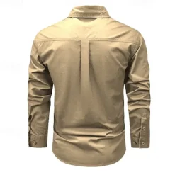 Sale OUKU Men's Shirt Workwear Shirts Casual Shirt Work Shirt Button Up Shirt Cargo Shirt Black khaki Army Green Long Sleeve Plain Turndown Vacation Holiday Front Pocket Clothing Apparel Fashion Casual