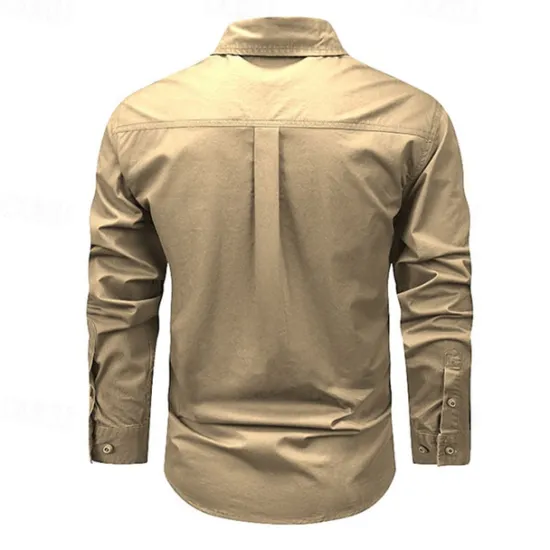 Sale OUKU Men's Shirt Workwear Shirts Casual Shirt Work Shirt Button Up Shirt Cargo Shirt Black khaki Army Green Long Sleeve Plain Turndown Vacation Holiday Front Pocket Clothing Apparel Fashion Casual