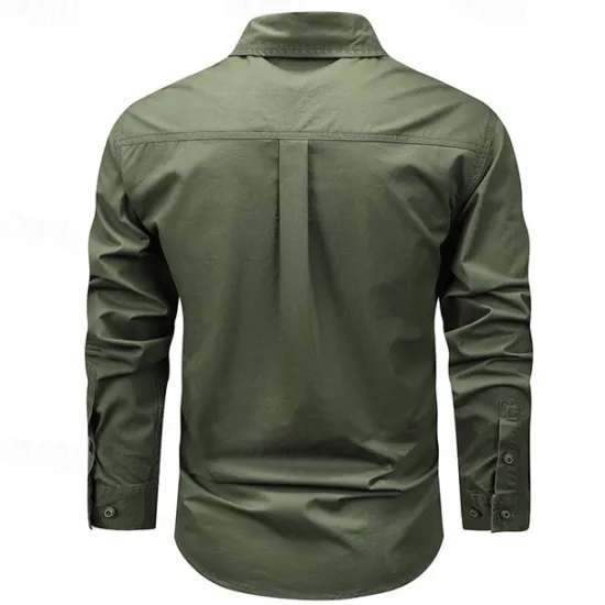 Sale OUKU Men's Shirt Workwear Shirts Casual Shirt Work Shirt Button Up Shirt Cargo Shirt Black khaki Army Green Long Sleeve Plain Turndown Vacation Holiday Front Pocket Clothing Apparel Fashion Casual