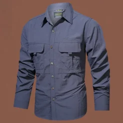 Sale OUKU Men's Shirt Workwear Shirts Casual Shirt Work Shirt Button Up Shirt Cargo Shirt Black khaki Army Green Gray Long Sleeve Plain Lapel Vacation Holiday Front Pocket Clothing Apparel Polyester Fashion