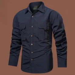 Sale OUKU Men's Shirt Workwear Shirts Casual Shirt Work Shirt Button Up Shirt Cargo Shirt Black khaki Army Green Gray Long Sleeve Plain Lapel Vacation Holiday Front Pocket Clothing Apparel Polyester Fashion