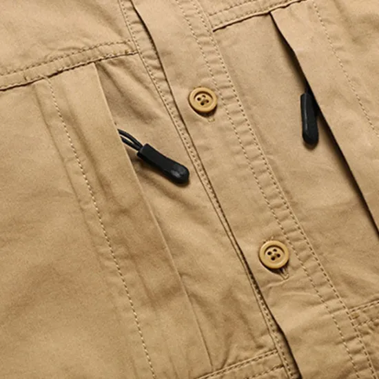 Online OUKU Men's Shirt Workwear Shirts Casual Shirt Work Shirt Button Up Shirt Cargo Shirt Black khaki Army Green Gray Long Sleeve Plain Turndown Vacation Holiday Front Pocket Clothing Apparel Fashion Casual