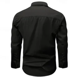 Online OUKU Men's Shirt Workwear Shirts Casual Shirt Work Shirt Button Up Shirt Cargo Shirt Black khaki Army Green Gray Long Sleeve Plain Turndown Vacation Holiday Front Pocket Clothing Apparel Fashion Casual