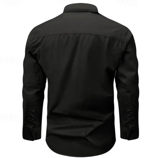 Online OUKU Men's Shirt Workwear Shirts Casual Shirt Work Shirt Button Up Shirt Cargo Shirt Black khaki Army Green Gray Long Sleeve Plain Turndown Vacation Holiday Front Pocket Clothing Apparel Fashion Casual