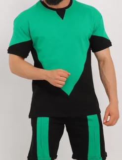 Best OUKU Men's Shorts and T Shirt Set Short Sleeves Crew Neck Summer Color Block Stylish Modern Contemporary Comfortable 2 Piece Vacation Casual Daily Black White Red Top Tee for Men
