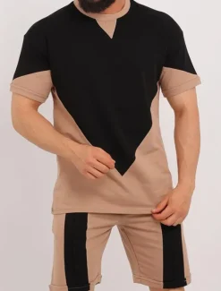 Best OUKU Men's Shorts and T Shirt Set Short Sleeves Crew Neck Summer Color Block Stylish Modern Contemporary Comfortable 2 Piece Vacation Casual Daily Black White Red Top Tee for Men