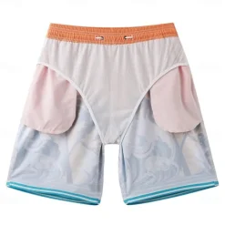 Discount OUKU Men's Shorts Beach Shorts Pocket Drawstring Elastic Waist Graphic Leaf Tree Breathable Quick Dry Knee Length Outdoor Vacation Home Vacation Ethnic Style Lake blue Dark Blue / Red Micro-elastic