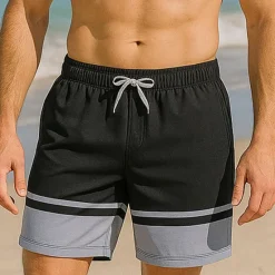 Sale OUKU Men's Shorts Beach Shorts Drawstring Color Block Breathable Quick Dry Knee Length Outdoor Vacation Home Vacation Ethnic Style Black+Grey Dark Red Stretchy