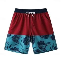 Sale OUKU Men's Shorts Beach Shorts Drawstring Color Block Breathable Quick Dry Knee Length Outdoor Vacation Home Vacation Ethnic Style Black+Grey Dark Red Stretchy