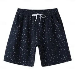 OUKU Men's Shorts Beach Shorts Drawstring Graphic Letter Abstract Breathable Quick Dry Knee Length Outdoor Vacation Home Vacation Ethnic Style Lake blue White & Blue Stretchy