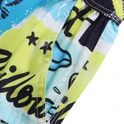 OUKU Men's Shorts Beach Shorts Drawstring Graphic Letter Abstract Breathable Quick Dry Knee Length Outdoor Vacation Home Vacation Ethnic Style Lake blue White & Blue Stretchy