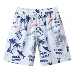 Clearance OUKU Men's Shorts Beach Shorts Drawstring Graphic Leaf Tree Breathable Quick Dry Knee Length Outdoor Vacation Home Vacation Ethnic Style White & Blue Dark Blue Micro-elastic