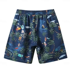 Clearance OUKU Men's Shorts Beach Shorts Drawstring Graphic Leaf Tree Breathable Quick Dry Knee Length Outdoor Vacation Home Vacation Ethnic Style White & Blue Dark Blue Micro-elastic