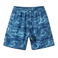 Hot OUKU Men's Shorts Beach Shorts Drawstring Ocean Abstract Abstract Art Breathable Quick Dry Knee Length Outdoor Vacation Home Vacation Ethnic Style Lake blue Navy Blue Stretchy