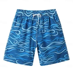 Hot OUKU Men's Shorts Beach Shorts Drawstring Ocean Abstract Abstract Art Breathable Quick Dry Knee Length Outdoor Vacation Home Vacation Ethnic Style Lake blue Navy Blue Stretchy