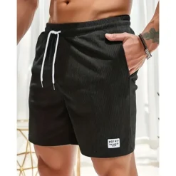 New OUKU Men's Shorts Casual Shorts Corduroy Shorts Pocket Drawstring Elastic Waist Plain Comfort Soft Full Length Outdoor Party Daily Vacation Fashion Black Army Green