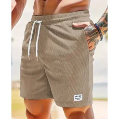 New OUKU Men's Shorts Casual Shorts Corduroy Shorts Pocket Drawstring Elastic Waist Plain Comfort Soft Full Length Outdoor Party Daily Vacation Fashion Black Army Green
