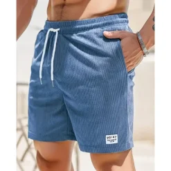 New OUKU Men's Shorts Casual Shorts Corduroy Shorts Pocket Drawstring Elastic Waist Plain Comfort Soft Full Length Outdoor Party Daily Vacation Fashion Black Army Green