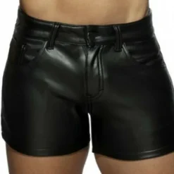 Outlet OUKU Men's Shorts Casual Shorts Faux Leather Shorts Pocket Plain Comfort Breathable Casual Daily Holiday Streetwear Stylish Black
