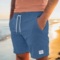 OUKU Men's Shorts Casual Shorts Corduroy Shorts Pocket Drawstring Elastic Waist Plain Comfort Soft Knee Length Outdoor Casual Daily Vacation Fashion Black Blue Micro-elastic