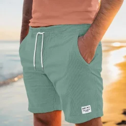 OUKU Men's Shorts Casual Shorts Corduroy Shorts Pocket Drawstring Elastic Waist Plain Comfort Soft Knee Length Outdoor Casual Daily Vacation Fashion Black Blue Micro-elastic