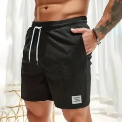 Clearance OUKU Men's Shorts Casual Shorts Corduroy Shorts Pocket Drawstring Elastic Waist Plain Comfort Short Holiday Beach Weekend Fashion Casual Black Yellow Micro-elastic