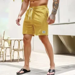 Clearance OUKU Men's Shorts Casual Shorts Corduroy Shorts Pocket Drawstring Elastic Waist Plain Comfort Short Holiday Beach Weekend Fashion Casual Black Yellow Micro-elastic