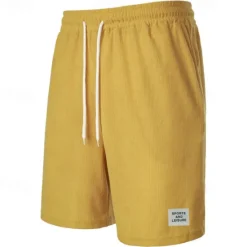 Clearance OUKU Men's Shorts Casual Shorts Corduroy Shorts Pocket Drawstring Elastic Waist Plain Comfort Short Holiday Beach Weekend Fashion Casual Black Yellow Micro-elastic