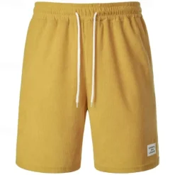 Clearance OUKU Men's Shorts Casual Shorts Corduroy Shorts Pocket Drawstring Elastic Waist Plain Comfort Short Holiday Beach Weekend Fashion Casual Black Yellow Micro-elastic
