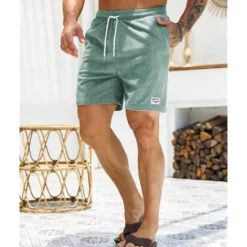 Clearance OUKU Men's Shorts Casual Shorts Corduroy Shorts Pocket Drawstring Elastic Waist Plain Comfort Short Holiday Beach Weekend Fashion Casual Black Yellow Micro-elastic