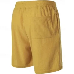 Clearance OUKU Men's Shorts Casual Shorts Corduroy Shorts Pocket Drawstring Elastic Waist Plain Comfort Short Holiday Beach Weekend Fashion Casual Black Yellow Micro-elastic