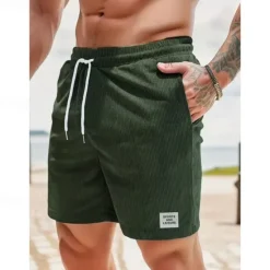 Clearance OUKU Men's Shorts Casual Shorts Corduroy Shorts Pocket Drawstring Elastic Waist Plain Comfort Short Holiday Beach Weekend Fashion Casual Black Yellow Micro-elastic