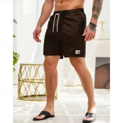 Clearance OUKU Men's Shorts Casual Shorts Corduroy Shorts Pocket Drawstring Elastic Waist Plain Comfort Short Holiday Beach Weekend Fashion Casual Black Yellow Micro-elastic