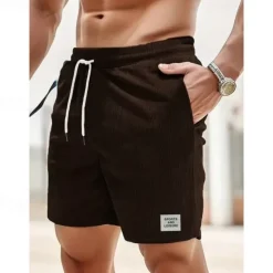 Clearance OUKU Men's Shorts Casual Shorts Corduroy Shorts Pocket Drawstring Elastic Waist Plain Comfort Short Holiday Beach Weekend Fashion Casual Black Yellow Micro-elastic