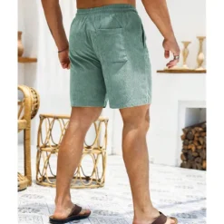 Clearance OUKU Men's Shorts Casual Shorts Corduroy Shorts Pocket Drawstring Elastic Waist Plain Comfort Short Holiday Beach Weekend Fashion Casual Black Yellow Micro-elastic