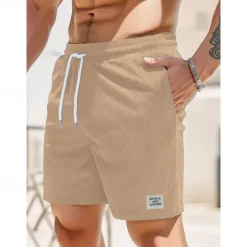 Clearance OUKU Men's Shorts Casual Shorts Corduroy Shorts Pocket Drawstring Elastic Waist Plain Comfort Short Holiday Beach Weekend Fashion Casual Black Yellow Micro-elastic
