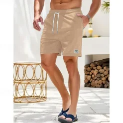 Clearance OUKU Men's Shorts Casual Shorts Corduroy Shorts Pocket Drawstring Elastic Waist Plain Comfort Short Holiday Beach Weekend Fashion Casual Black Yellow Micro-elastic