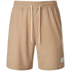 Clearance OUKU Men's Shorts Casual Shorts Corduroy Shorts Pocket Drawstring Elastic Waist Plain Comfort Short Holiday Beach Weekend Fashion Casual Black Yellow Micro-elastic