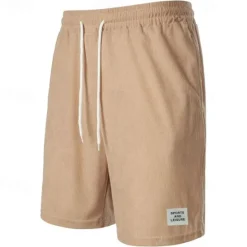 Clearance OUKU Men's Shorts Casual Shorts Corduroy Shorts Pocket Drawstring Elastic Waist Plain Comfort Short Holiday Beach Weekend Fashion Casual Black Yellow Micro-elastic