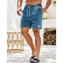 Clearance OUKU Men's Shorts Casual Shorts Corduroy Shorts Pocket Drawstring Elastic Waist Plain Comfort Short Holiday Beach Weekend Fashion Casual Black Yellow Micro-elastic