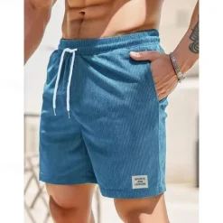 Clearance OUKU Men's Shorts Casual Shorts Corduroy Shorts Pocket Drawstring Elastic Waist Plain Comfort Short Holiday Beach Weekend Fashion Casual Black Yellow Micro-elastic