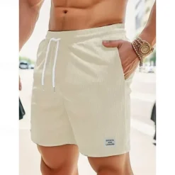 Clearance OUKU Men's Shorts Casual Shorts Corduroy Shorts Pocket Drawstring Elastic Waist Plain Comfort Short Holiday Beach Weekend Fashion Casual Black Yellow Micro-elastic